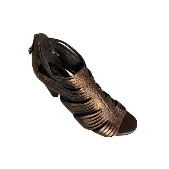 Donald J Pliner Thora Ankle Boot Bootie Leather Bronze Open Toe Metal St… - Picture 1 of 7